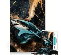 Puzzle de 1000 pièces représentant Un Requin sur Fond de marbre Noir, idéal pour Les Adolescents Jeu de logique raffiné, Passe-Temps apaisant, pièce de Collection aux Bords Nets 50x75cm