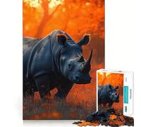 Puzzle de 1000 pièces représentant Un rhinocéros dans Un Paysage automnal, idéal pour Les Adolescents Stimule la mémoire, soulage la Tension et Offre Un Rendu Artistique Exceptionnel (38x26cm)