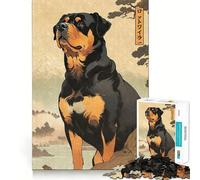 Puzzle de 1000 pièces représentant Un Rottweiler, imprimé sur Bois, pour Adolescents Jeu de logique et de logique, Passe-Temps Calme, Bords Lisses, Cadeau de qualité supérieure (38x52cm)