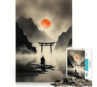 Puzzle de 1000 pièces représentant Un samouraï à la Porte Torii avec Soleil Levant idéal pour Les Adolescents Jeu de réflexion et de détente Design élégant à Assembler Cadeau de qualité supérieure