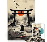 Puzzle de 1000 pièces représentant Un samouraï à la Porte Torii avec Soleil Levant, pour Adultes Jeu intellectuel, Divertissement apaisant, découpe précise, Cadeau de Noël (38x26cm)