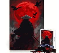 Puzzle de 1000 pièces représentant Un samouraï avec des Corbeaux et Une Lune Rouge Jeu de logique Solide et Amusant Découpe de précision Idée Cadeau de Noël (38x26cm)