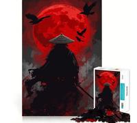 Puzzle de 1000 pièces représentant Un samouraï avec des Corbeaux et Une Lune Rouge Jeu de logique Solide et Amusant Découpe de précision Idée Cadeau de Noël (38x26cm)