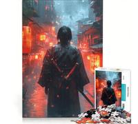 Puzzle de 1000 pièces représentant Un samouraï dans Une Rue Japonaise pluvieuse Jeu de réflexion entraînez Votre Cerveau et Vos Mains idéal pour la décoration de Bureau 50x75cm