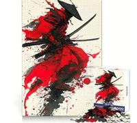 Puzzle de 1000 pièces représentant Un samouraï Rouge et Noir, Peinture l'encre, pour Adultes Un Casse-tête Relaxant et Un Joli Cadeau (38x52cm)