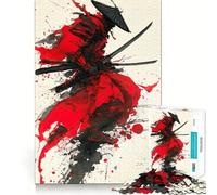 Puzzle de 1000 pièces représentant Un samouraï Rouge et Noir, Peinture l'encre, pour Adultes Un Casse-tête Relaxant et Un Joli Cadeau (38x52cm)