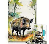 Puzzle de 1000 pièces représentant Un Sanglier à l'aquarelle pour Adultes Activité ludique et stimulante Pièces nettes et sans bavures Idéal pour se réunir et Partager Un Moment Convivial (50x75cm)