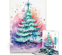 Puzzle de 1000 pièces représentant Un Sapin de Noël à l'aquarelle Jeu de Concentration mentale Découpe de précision Bords Lisses Activité captivante pour des soirées tranquilles (50x75cm)
