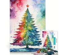 Puzzle de 1000 pièces représentant Un Sapin de Noël à l'aquarelle pour Adultes Jeu Amusant et ressourçant Assemblage sûr et Solide Activité familiale idéale pour Une soirée (38x52cm)