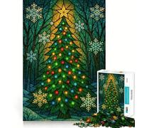 Puzzle de 1000 pièces représentant Un Sapin de Noël en vitrail dans Une forêt 50x75cm pour Adultes Un Puzzle créatif et Stimulant à Assembler Lentement