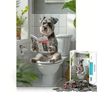 Puzzle de 1000 pièces représentant Un Schnauzer lisant sur Les Toilettes idéal pour Les Adolescents Un Jeu intellectuel Un Moment de détente en Famille Une idée Cadeau Unique et de qualité (50x75cm)