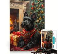 Puzzle de 1000 pièces représentant Un Scottish Terrier à Noël, idéal pour Les Adultes Jeu de réflexion et de détente Design Original à Assembler Collection d'œuvres d'art (38x52cm)