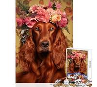 Puzzle de 1000 pièces représentant Un Setter Irlandais et des Fleurs Jeu éducatif idéal pour s'amuser et s'amuser Convient également comme décoration de Bureau Dimensions 38x52cm