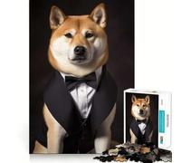 Puzzle de 1000 pièces représentant Un Shiba Inu en Smoking, idéal pour Adultes Un Jeu de réflexion apaisant et Relaxant, Parfait pour décorer Un Mur 38x52cm