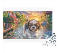 Puzzle de 1000 pièces représentant Un Shih Tzu dans Un Chemin de Village, en Carton 100% recyclé. Jeu éducatif Classique pour Adultes. Dimensions : 52 x 38 cm.