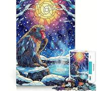 Puzzle de 1000 pièces représentant Un Singe en vitrail dans Un Paysage d'hiver, idéal pour Les Adolescents, Stimulant la mémoire et la réduction du Stress, Cadeau précieux 50x75cm