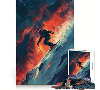 Puzzle de 1000 pièces représentant Un Skieur sautant dans Une Montagne, idéal pour Les Adolescents Jeu de réflexion et Anti-Stress Découpe Nette Liste de souhaits du Père Noël 50x75cm