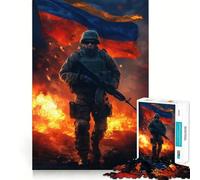 Puzzle de 1000 pièces représentant Un Soldat avec Le Drapeau ukrainien, idéal pour Les Adolescents, pour développer Leur mémoire, se détendre et Profiter d'un Moment de Plaisir (38x52cm)