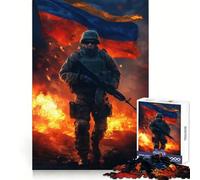 Puzzle de 1000 pièces représentant Un Soldat avec Le Drapeau ukrainien, idéal pour Les Adolescents, pour développer Leur mémoire, se détendre et Profiter d'un Moment de Plaisir (38x52cm)