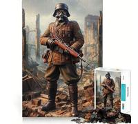 Puzzle de 1000 pièces représentant Un Soldat dans des ruines avec Un Masque gaz, idéal pour Adultes Ce Puzzle de 50x75cm est Un Cadeau mémorable Qui stimule la mémoire et soulage Le Stress