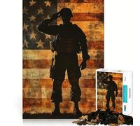 Puzzle de 1000 pièces représentant Un Soldat saluant Le Drapeau, idéal pour Les Adolescents Jeu de logique et de réflexion Découpe Parfaite Liste de souhaits du Père Noël (50x75cm)