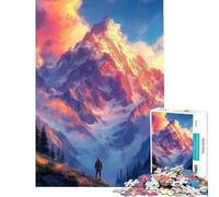 Puzzle de 1000 pièces représentant Un Sommet montagneux au Coucher du Soleil avec Un Randonneur Jeu éducatif et Stimulant à compléter idéal pour Les 14 Ans et Plus (38x52cm)
