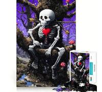 Puzzle de 1000 pièces représentant Un Squelette avec Un cœur dans Une forêt enchantée, idéal pour Adultes Jeu de logique et de réflexion Anti-Stress, découpe Ferme, Cadeau Exceptionnel 38x52cm