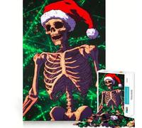 Puzzle de 1000 pièces représentant Un Squelette coiffé d'un Bonnet de Père Noël, idéal pour Adultes et Adolescents, pour développer sa mémoire et se détendre Cadeau de Noël idéal 38x52cm