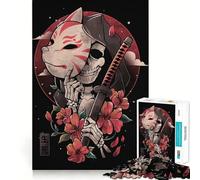 Puzzle de 1000 pièces représentant Un Squelette de samouraï avec Masque et Fleurs, idéal pour Les Adolescents Jeu intellectuel, détente mentale, découpe de qualité, Cadeau de Noël (38x26cm)