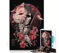 Puzzle de 1000 pièces représentant un squelette de samouraï avec masque et fleurs idéal pour les adolescents Jeu de logique et de construction silencieux et amusant découpe nette joli cadeau (38x52cm)