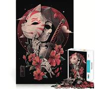 Puzzle de 1000 pièces représentant Un Squelette de samouraï avec Masque et Fleurs idéal pour Les Adolescents Jeu de logique Stimulant Parfait pour des Moments en Famille Bords Nets Surprise