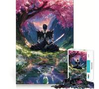 Puzzle de 1000 pièces représentant Un Squelette de samouraï en méditation sous Un Cerisier, idéal pour Adultes Détente et Stimulation cérébrale Pièce de Collection aux Bords précis (38x52cm)