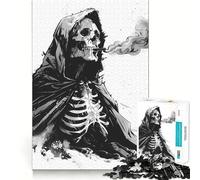 Puzzle de 1000 pièces représentant Un Squelette fumant Une Cigarette, idéal pour Adultes et Adolescents Stimule la mémoire, léger et Relaxant Découpe Nette, Joli Cadeau 50x75cm
