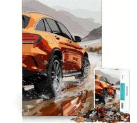 Puzzle de 1000 pièces représentant Un SUV Orange Roulant sur Un Chemin de Terre Jeu de réflexion pour Adolescents, à Partager à la Maison Découpe Nette, (38x26cm)