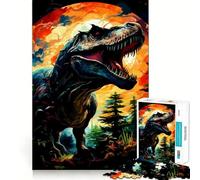 Puzzle de 1000 pièces représentant Un T-Rex Rugissant dans Une Jungle colorée, idéal pour Les Adolescents Stimule la mémoire, soulage la Tension et Offre Une Belle Finition (38x26cm)