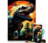 Puzzle de 1000 pièces représentant Un T-Rex Rugissant dans Une Jungle colorée, pour Adultes et Adolescents À Assembler Lentement et à apprécier Découpe précise Pièce de Collection (38x52cm)
