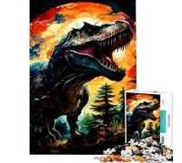 Puzzle de 1000 pièces représentant Un T-Rex Rugissant dans Une Jungle colorée Un défi à relever pour Une décoration Parfaite Jeu de réflexion pour Les 14 Ans et Plus (38x26cm)