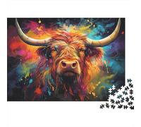 Puzzle de 1000 pièces représentant Un Taureau coloré, Portrait de Vache des Highlands, Jeu éducatif pour Adultes, décoration intérieure, Anniversaire, 52 x 38 cm.
