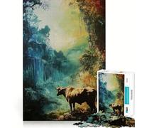 Puzzle de 1000 pièces représentant Un Taureau dans Une forêt Mystique Jeu de réflexion et de développement cognitif Idéal pour Un Moment de Calme et de Divertissement Décoration de Noël (38x52cm)