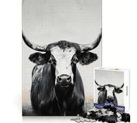 Puzzle de 1000 pièces représentant Un Taureau en Noir et Blanc, idéal pour Les Adolescents Stimulation Cognitive, Loisirs et Plaisir Finition Lisse Cadeau de Noël Artistique (38x26cm)