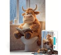 Puzzle de 1000 pièces représentant Un Taureau en Peluche lisant sur Les Toilettes, idéal pour Adultes et Adolescents Jeu de réflexion apaisant, Cadeau de Noël idéal 38x52cm
