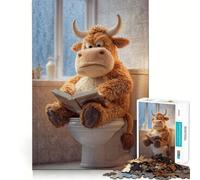 Puzzle de 1000 pièces représentant Un Taureau en Peluche lisant sur Les Toilettes, idéal pour Les Adolescents Renforce la mémoire, Calme et sérénité Un Cadeau de Noël de qualité 50x75cm