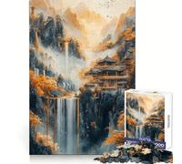 Puzzle de 1000 pièces représentant Un Temple de Montagne et Une Cascade, idéal pour Adultes Exercice cérébral, détente et évasion Découpe de précision Cadeau de Noël idéal (38x26cm)