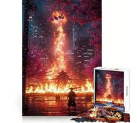 Puzzle de 1000 pièces représentant Un Temple en Flammes dans Un Paysage Urbain Cyberpunk pour Adultes Un Cadeau Original et significatif pour Bien-être cérébral,détente et Plaisir (38x26cm)