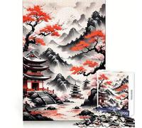 Puzzle de 1000 pièces représentant Un Temple Japonais Peint à l'encre, idéal pour Les Adolescents Jeu Serein, Assemblage Facile, Motif à Construire, 50x75cm