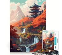 Puzzle de 1000 pièces représentant un temple sacré et une cascade pour les adultes Ce puzzle de 50x75cm offre un support pour développer la mémoire et se détendre Collection d'œuvres d'art à assembler