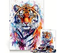 Puzzle de 1000 pièces représentant Un Tigre à l'aquarelle, idéal pour Adultes Développe la Concentration et Le Plaisir de Passer Un Bon Moment (50x75cm)