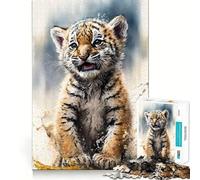 Puzzle de 1000 pièces représentant Un Tigre à l'aquarelle, idéal pour Adultes Jeu de logique mentale, Doux et Relaxant Découpe Ferme Liste de souhaits du Père Noël 38x26cm