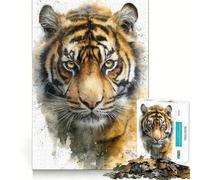 Puzzle de 1000 pièces représentant Un Tigre à l'aquarelle,idéal pour Les Adolescents Jeu de mémoire,Verrouillage sûr,sans pièces détachées,Format Voyage, pour stimuler Le Cerveau (50x75cm)