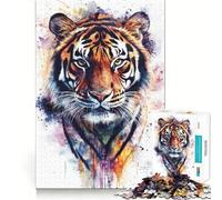 Puzzle de 1000 pièces représentant Un Tigre à l'aquarelle,idéal pour Les Adolescents Jeu de mémoire,Verrouillage sûr,sans pièces détachées,Format Voyage, pour stimuler Le Cerveau (38x26cm)